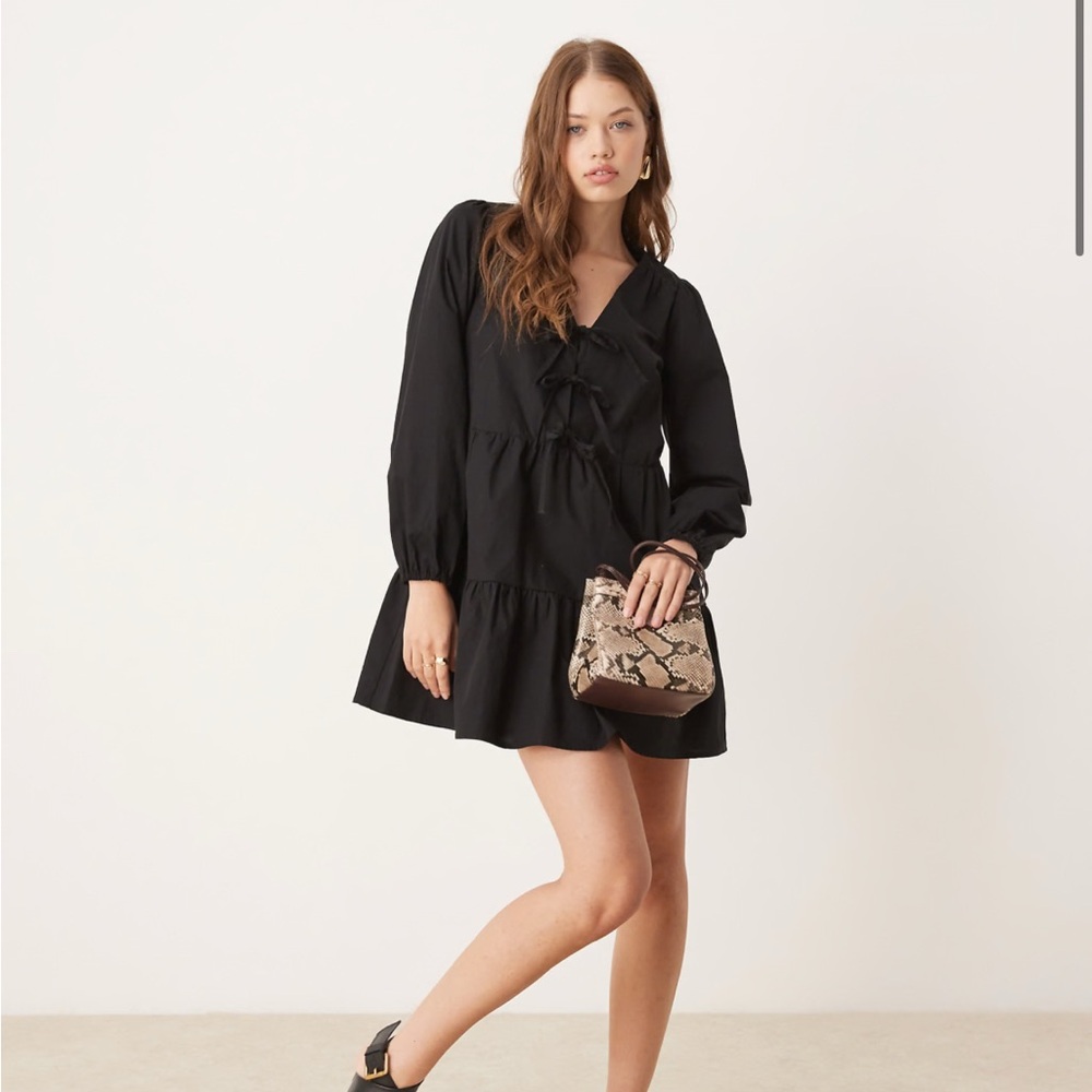 Nobody's Child Bernadetta long sleeve mini dress in black